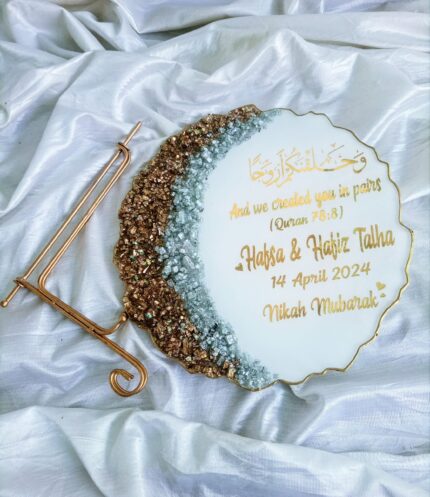 Customized resin white crystal theme Nikkah platter
